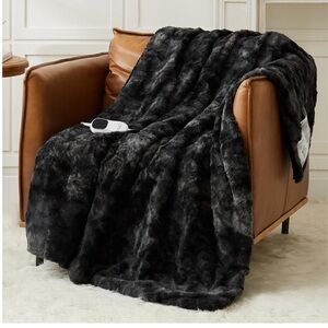 Ultra-Soft Flannel Heated Throw Blanket 50x60” Machine Washable Auto On/Off-BLK